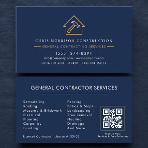 Navy Blaues QR-Code-Businesscard für Generaluntern Visitenkarte