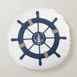Navy Blaues Schiffsruder Rundkissen Rundes Kissen