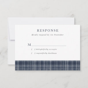 Navy Blaues Schottisches Tartan-Hochzeit RSVP Karte