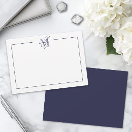 Navy Blaues Skript Minimalistisches Monogramm Mitteilungskarte