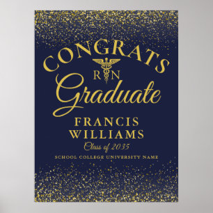 Navy Blaues und goldenes Glitter-Nursing-Abschluss Poster