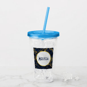 Navy Blaues und goldenes Marmor Modern Stilvoll Acryltrinkbecher