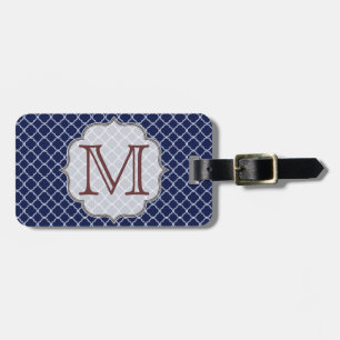 Navy Blaues Viertelvierblatt-Lattengitter-Monogram Gepäckanhänger