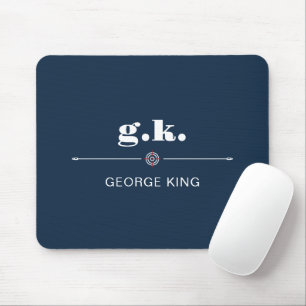 Navy Blaues Weiß Monogramm Visierkreuz Mousepad