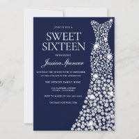 Navy blaues weißes Kleid Sweet 16 Einladung