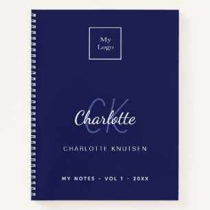Navy-blaues weißes Monogramm Namens Firmenlogo Notizbuch