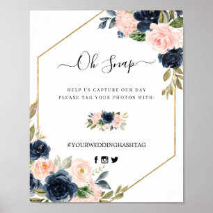 Navy Blink Rosa Blumenschrift Oh Snap Hashtag Zeic Poster