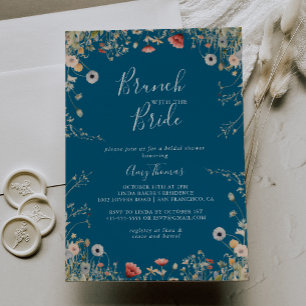 Navy Bliss Wildflower Brunch mit der Braut Hochzei Einladung