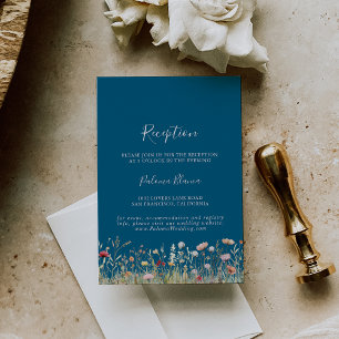 Navy Blissful Boho Wildblume Hochzeitsempfang Begleitkarte