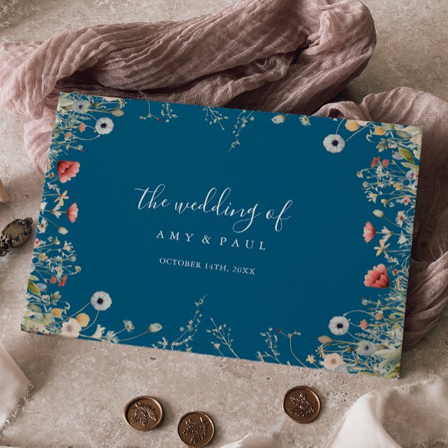 Navy Blissful Boho Wildblume Wedding Gästebuch (Von Creator hochgeladen)