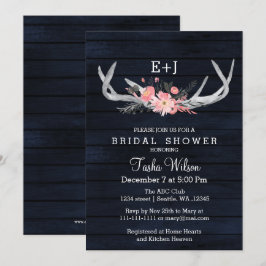 Navy Blooming Antlers Country Chic Brautparty Einladung
