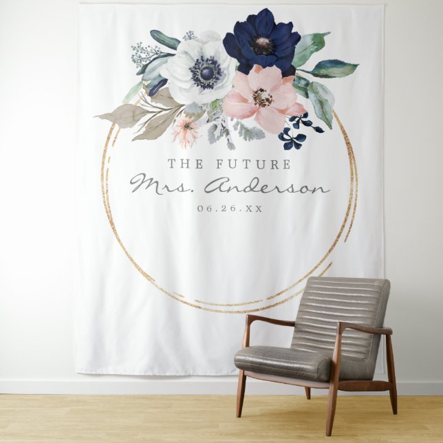 Navy Blooms Future Mrs Brautparty Hintergrund Wandteppich (Beispiel)