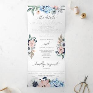Navy Blooms Hochzeit von dreistündigen Einladungen