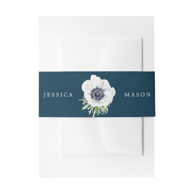 Navy Blooms Hochzeitseinladung Bly Bands Anemone Einladungsbanderole (Vorderseite Beispiel)