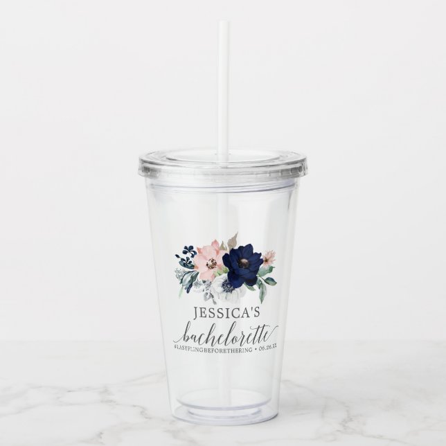 Navy Blooms Junggeselinnen-Abschied Favor Tumbler Acryltrinkbecher (Vorderseite)