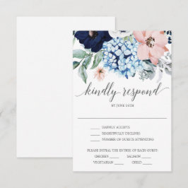Navy Blooms Wedding RSVP Card Einladung