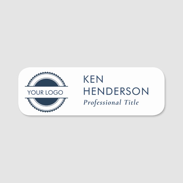 Navy-Blu-Schwarz-Weiß-Logo Namensschild (Vorderseite)