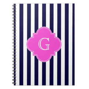 Navy Blu White Strip Hot Pink Quarz Monogramm Notizblock