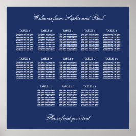 Navy Blue 13 Table Wedding Seating Chart Poster