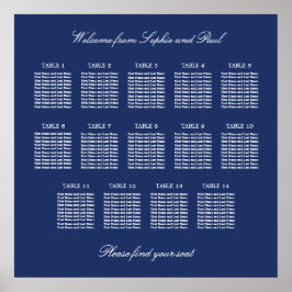 Navy Blue 14 Table Wedding Seating Chart Poster