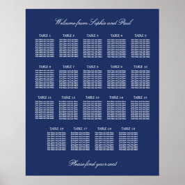 Navy Blue 19 Table Wedding Seating Chart Poster