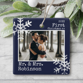 Navy Blue 1. Weihnachten Mr. & Mrs. Foto Keramikornament