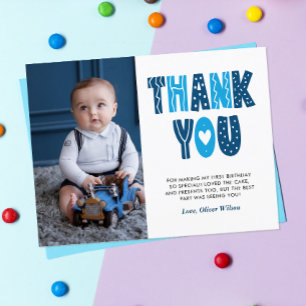 Navy & Blue 1st Birthday Thank You Postcard Postkarte