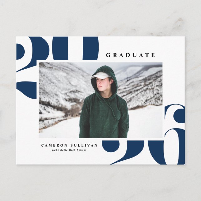 Navy Blue 2025 Fett Typografie Foto Abschluss Einladungspostkarte (Vorderseite)