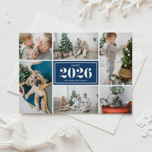 Navy Blue 2025 Happy New Year Foto Collage Feiertagskarte