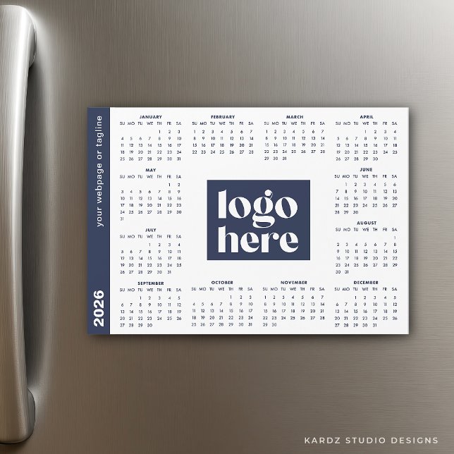 Navy Blue 2026 - Terminkalender für Ihr Logo Magnetkarte (Calendar shown in 5 x 7 inches)