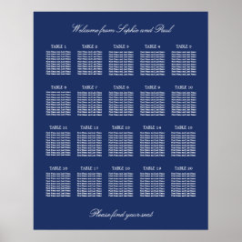 Navy Blue 20 Table Wedding Seating Chart Poster