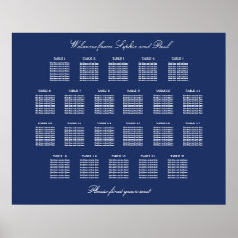 Navy Blue 22 Table Wedding Seating Chart Poster