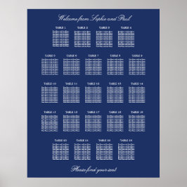 Navy Blue 23 Table Wedding Seating Chart Poster