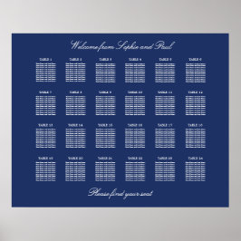 Navy Blue 24 Table Wedding Seating Chart Poster