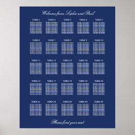 Navy Blue 25 Table Wedding Seating Chart Poster