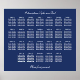 Navy Blue 26 Table Wedding Seating Chart Poster
