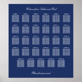 Navy Blue 29 Table Wedding Seating Chart Poster