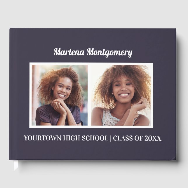 Navy Blue 2 Foto Graduation Party Gästebuch (Vorderseite)