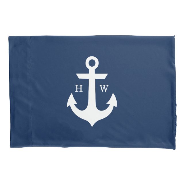 Navy Blue-2-Letter-Ankermonogramm Kissenbezug (Vorderseite)