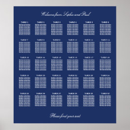 Navy Blue 30 Table Wedding Seating Chart Poster