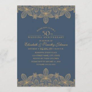 Navy Blue 50. Hochzeitstag Goldene Spitze Einladung