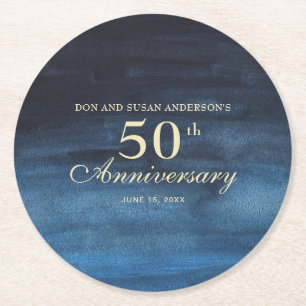 Navy Blue 50. Hochzeitstag Runder Pappuntersetzer