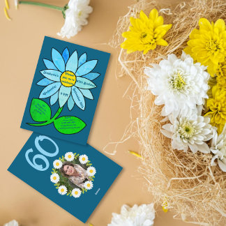 Navy Blue 60. Geburtstag Simple Blue Sonnenblume Einladung