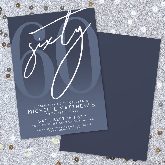 Navy Blue 60. Geburtstagsfeier Einladung (Navy Blue 60th Birthday Party Invitation)