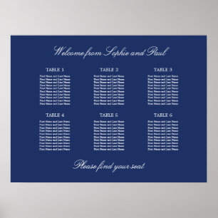 Navy Blue 6 Table Wedding Chart Poster