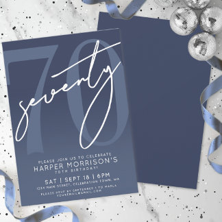Navy-Blue 70. Geburtstagsfeier Einladung