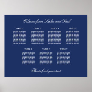 Navy Blue 7 Table Wedding Chart Poster
