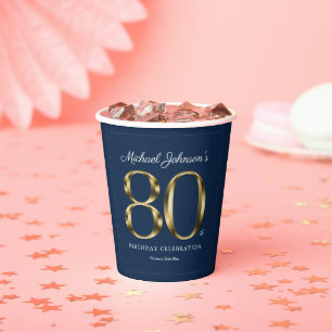 Navy Blue 80. Geburtstag Solid Gold Text Classic Pappbecher