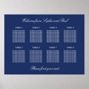 Navy Blue 8 Table Wedding Chart Poster