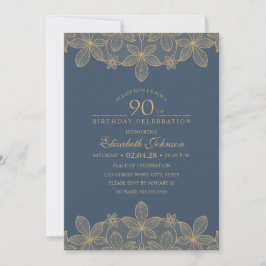 Navy Blue 90. Geburtstagsparty Einziges Goldenes G Einladung